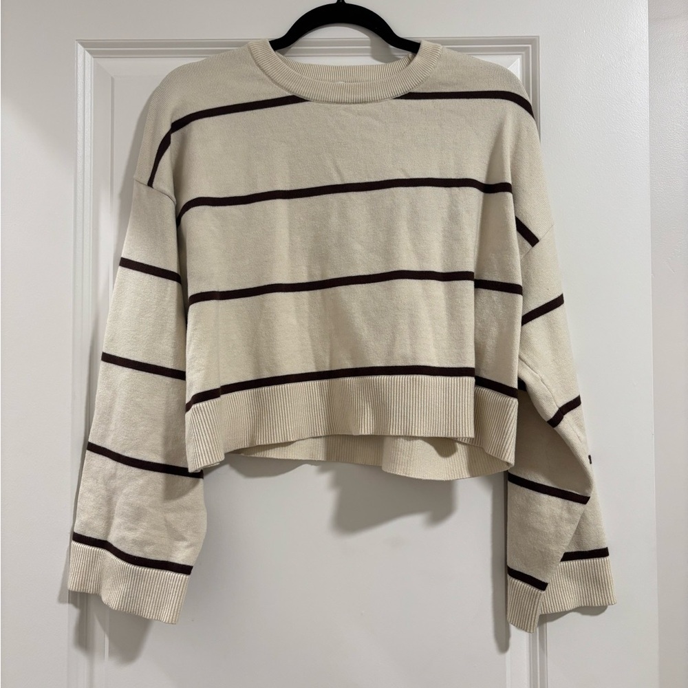 Striped Cream and Brown Cropped Sweater
